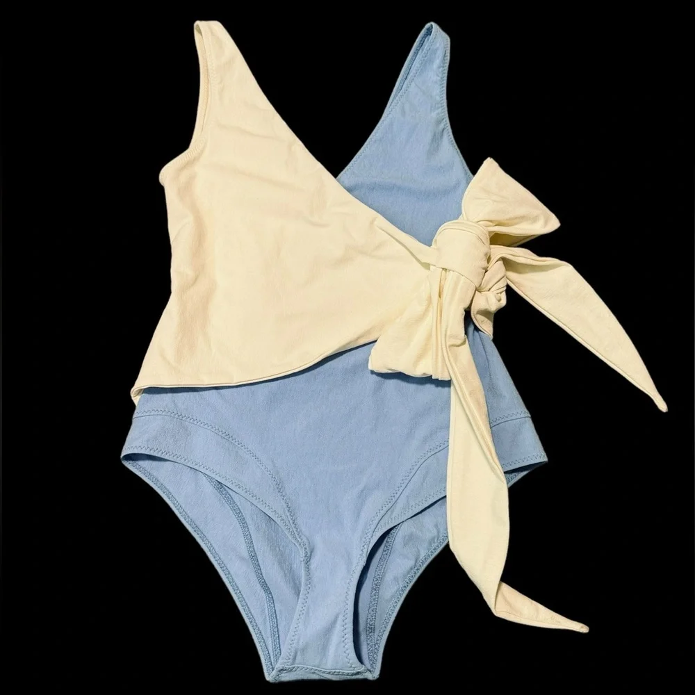 LISA MARIE FERNANDEZ**Blue/White Louise Wrap One-Piece Swim**Size 3;Large $550 - Picture 3 of 6